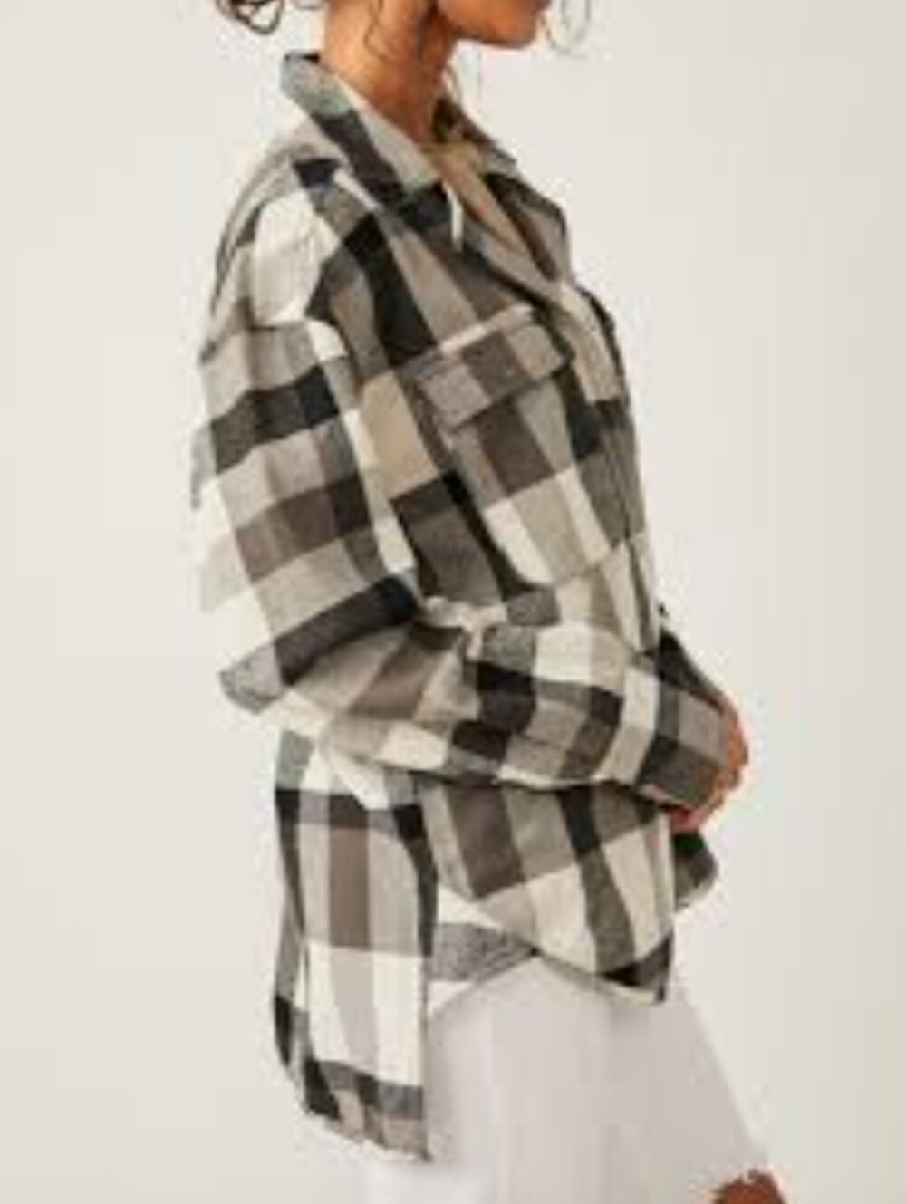 Free People We The Free Izzie Cargo Shirt Jacket Large Black White - Picture 2 of 12